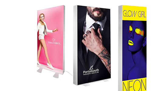 Backlit fabric displays offer maximum brand exposure and impact. Available in a range of sizes and shapes, all of which are Ideal for exhibitions and events. 